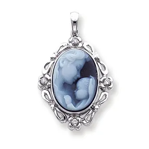 0.1 Carat 14K White Gold Diamond Agate Cameo with Sentiment Pendant