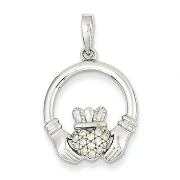 0.1 Carat 14K White Gold Diamond Claddagh Pendant