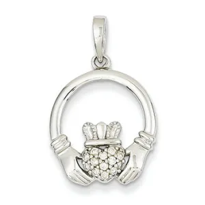 0.1 Carat 14K White Gold Diamond Claddagh Pendant
