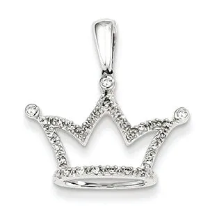 0.1 Carat 14K White Gold Diamond Crown Pendant
