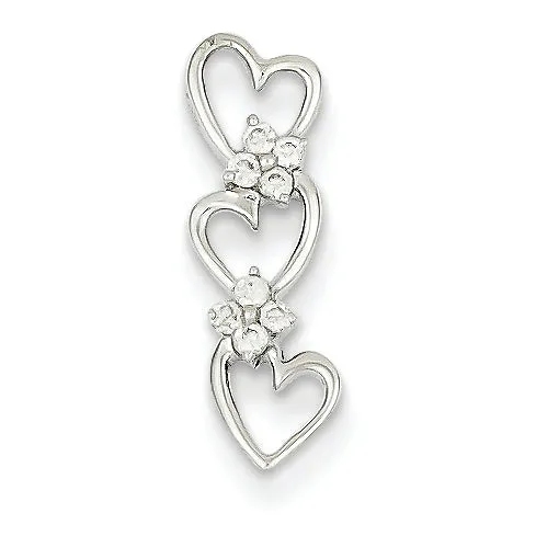 0.1 Carat 14K White Gold Diamond Triple Heart Pendant Slide