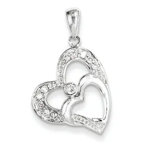 0.1 Carat 14K White Gold Double Heart Diamond Pendant