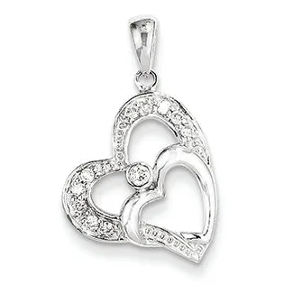 0.1 Carat 14K White Gold Double Heart Diamond Pendant