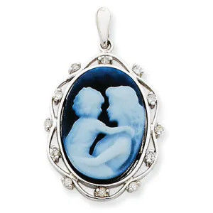 0.1 Carat 14K White Gold Everlasting Love Diamond Agate Cameo Pendant
