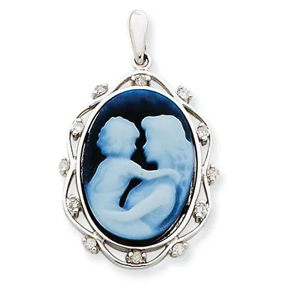 0.1 Carat 14K White Gold Everlasting Love Diamond Agate Cameo Pendant