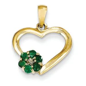0.2 Carat 14K Gold Diamond and Emerald Heart Pendant