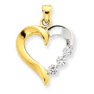 0.3 Carat 14K Gold Two-tone Three Stone Diamond Heart Pendant