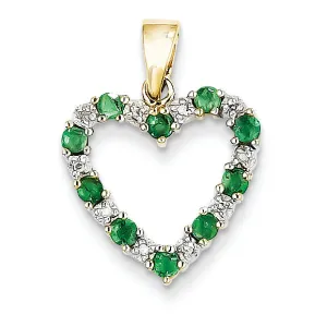 0.4 Carat 14K Gold Diamond and Emerald Heart Pendant