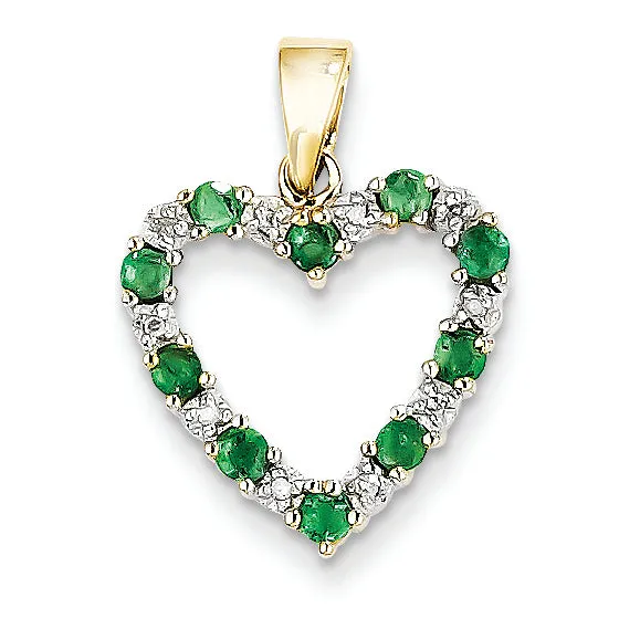 0.4 Carat 14K Gold Diamond and Emerald Heart Pendant