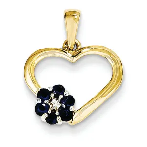 0.4 Carat 14K Gold Diamond and Sapphire Heart Pendant