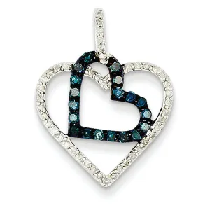 0.4 Carat 14K White Gold White & Blue Diamond Heart Pendant