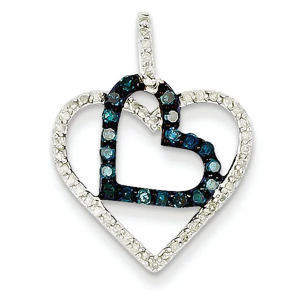 0.4 Carat 14K White Gold White & Blue Diamond Heart Pendant