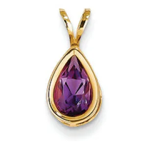 0.7 Carat 14K Gold 8x5mm Pear Amethyst bezel pendant