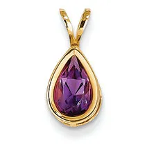 0.7 Carat 14K Gold 8x5mm Pear Amethyst bezel pendant