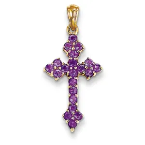 0.7 Carat 14K Gold Amethyst Cross Pendant