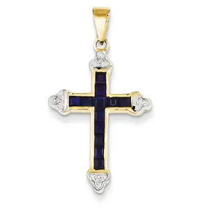 0.7 Carat 14K Gold Diamond & Sapphire Cross Pendant