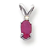0.7 Carat 14K White Gold 6x4mm Oval Ruby Diamond pendant
