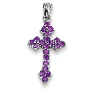 0.7 Carat 14K White Gold Amethyst Budded Cross Pendant