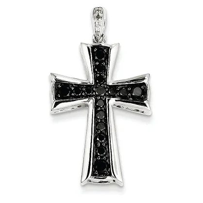 0.7 Carat 14K White Gold White & Black Diamond Cross Pendant