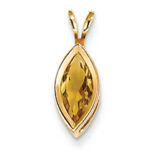 0.9 Carat 14K Gold 10x5mm Marquise Citrine bezel pendant