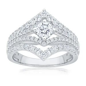 1 1/3ctw Round Diamond White Gold Chevron Engagement Ring - Timeless Collection