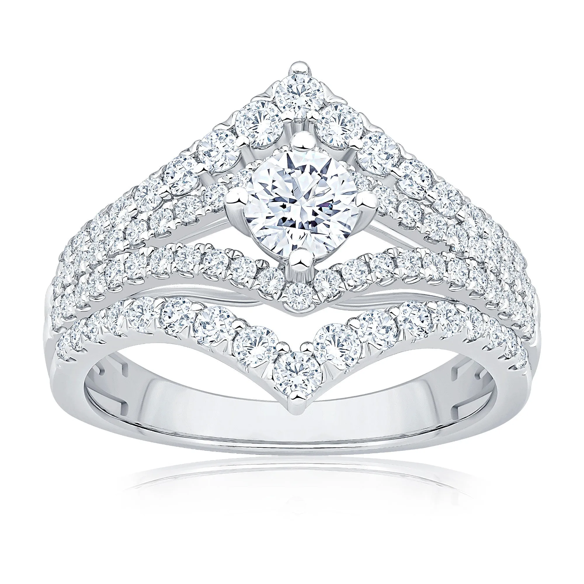 1 1/3ctw Round Diamond White Gold Chevron Engagement Ring - Timeless Collection