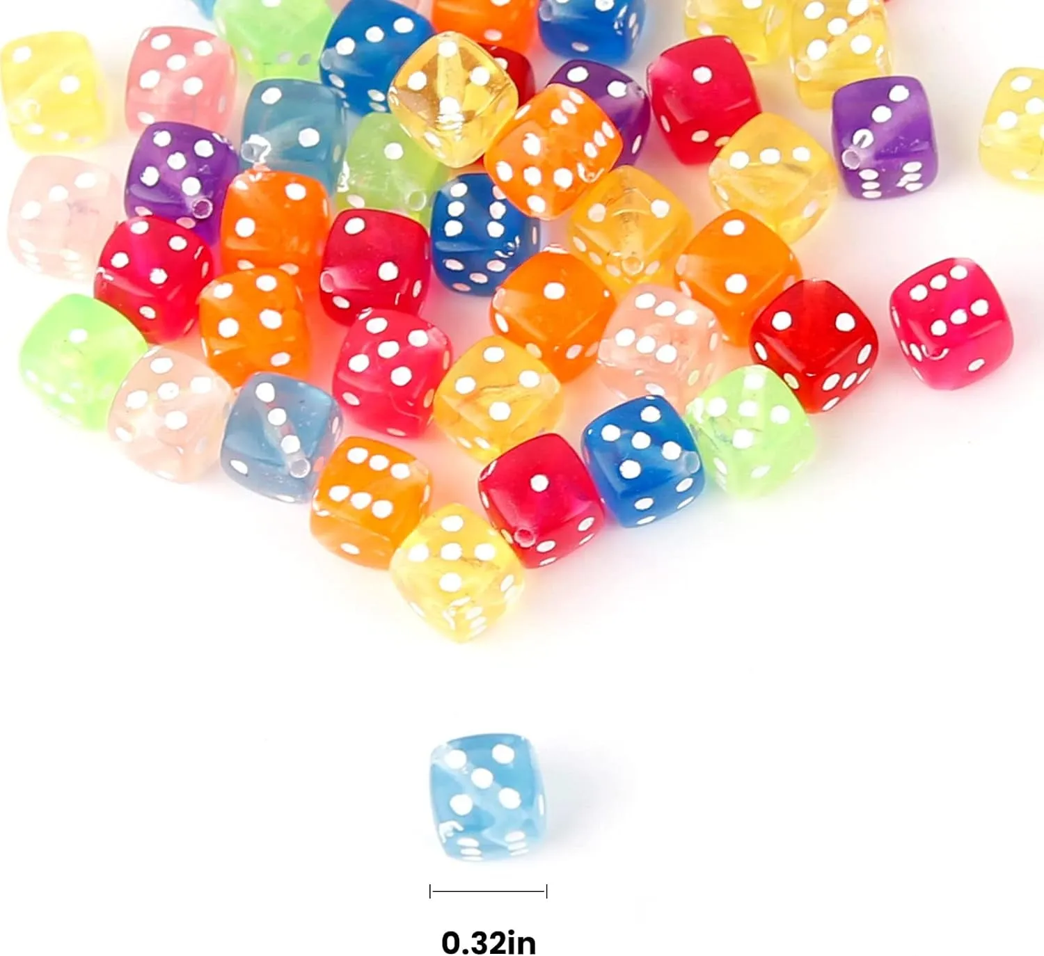 100 Pcs 0.3 Inch DIY Clear Colorful Acrylic Dice Shape Beads for Jewelry Making Bracelets Necklaces Earring Key Chains(100)