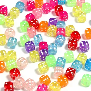 100 Pcs 0.3 Inch DIY Clear Colorful Acrylic Dice Shape Beads for Jewelry Making Bracelets Necklaces Earring Key Chains(100)
