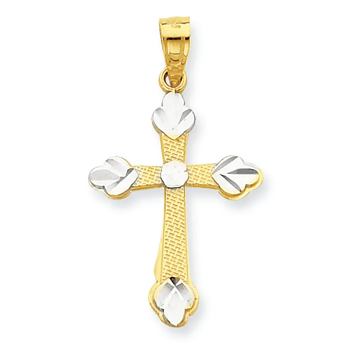 10K Gold & Rhodium Budded Cross Pendant
