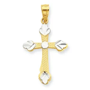 10K Gold & Rhodium Budded Cross Pendant