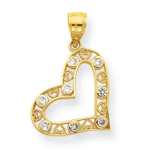 10K Gold CZ Filigree Heart Pendant