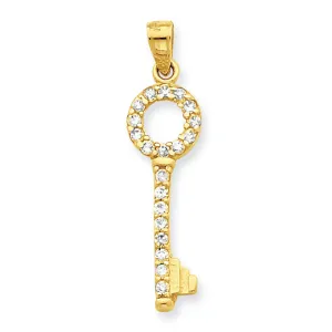 10K Gold CZ Key Pendant