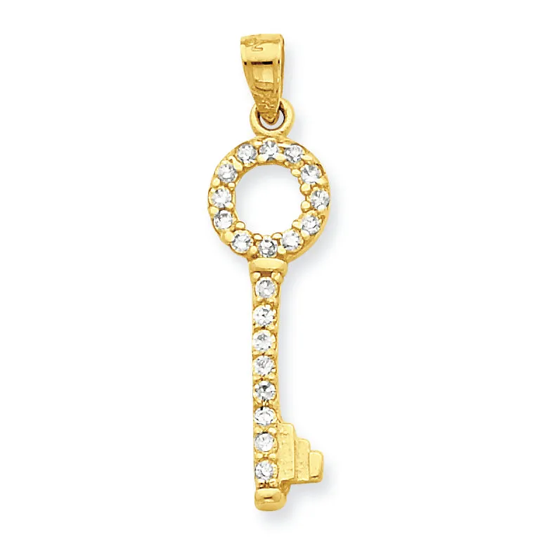 10K Gold CZ Key Pendant