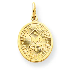 10K Gold Disc with High School Graduation Charm