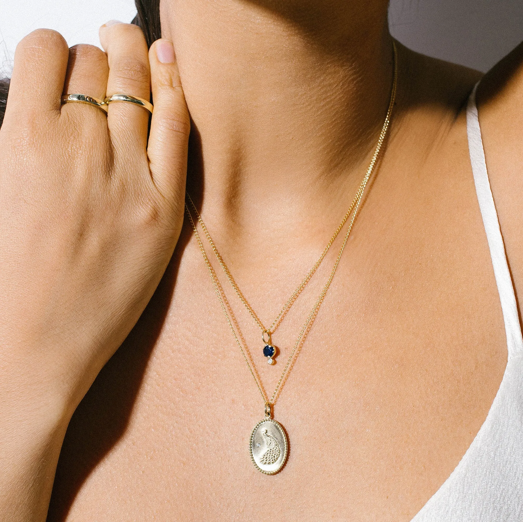 10K Gold Sapphire Birthstone Charm with Diamond Drop