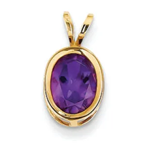 1.1 Carat 14K Gold 8x6mm Oval Amethyst bezel pendant