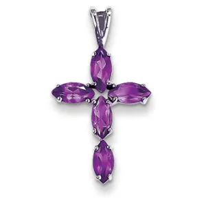 1.1 Carat 14K White Gold Amethyst Cross Pendant