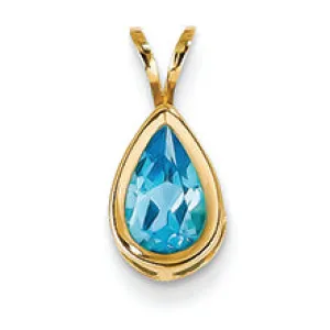 1.2 Carat 14K Gold 8x5mm Pear Blue Topaz bezel pendant