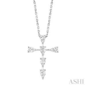 1/2 ctw Cross 6-Stone Pear Cut Diamond Fashion Pendant With Chain in 14K White Gold