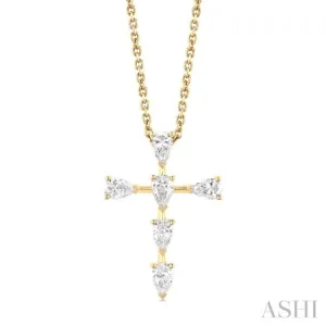 1/2 ctw Cross 6-Stone Pear Cut Diamond Fashion Pendant With Chain in 14K Yellow Gold