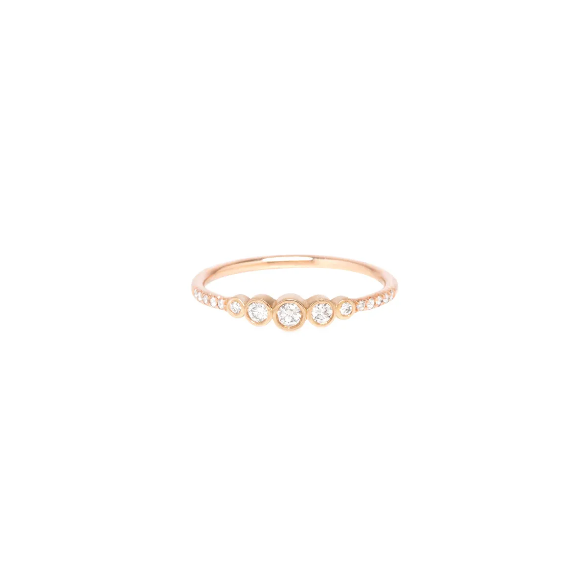14k 5 Graduated Diamond Bezel & Pavé Diamond Band Ring