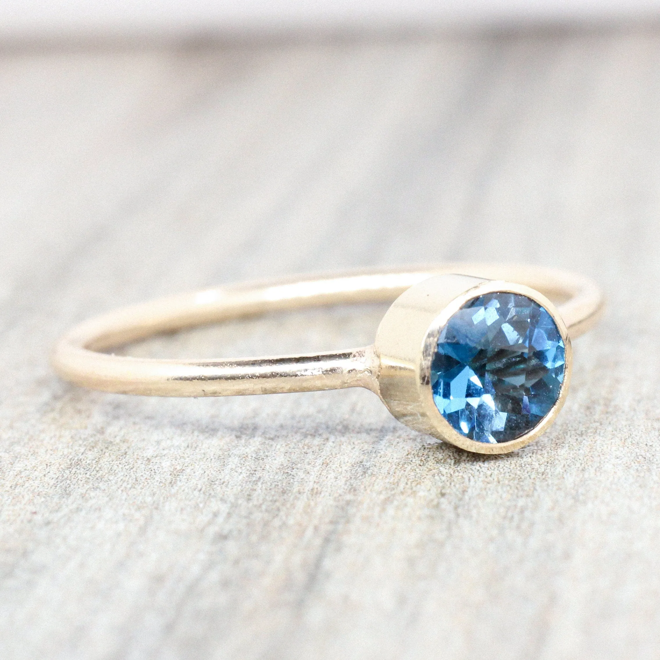 14K Gold Filled London Blue Topaz Ring // 5mm Faceted Gemstone December Birthstone