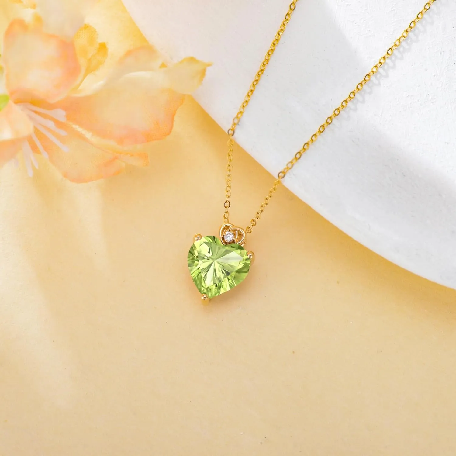 14k Gold Love Heart Gemstone Birthstone Necklaces for Women 3 Carat Heart-cut Created Birthstone Anniversary Birthday Mother's Day Pendant for Her 16 1 1 inch