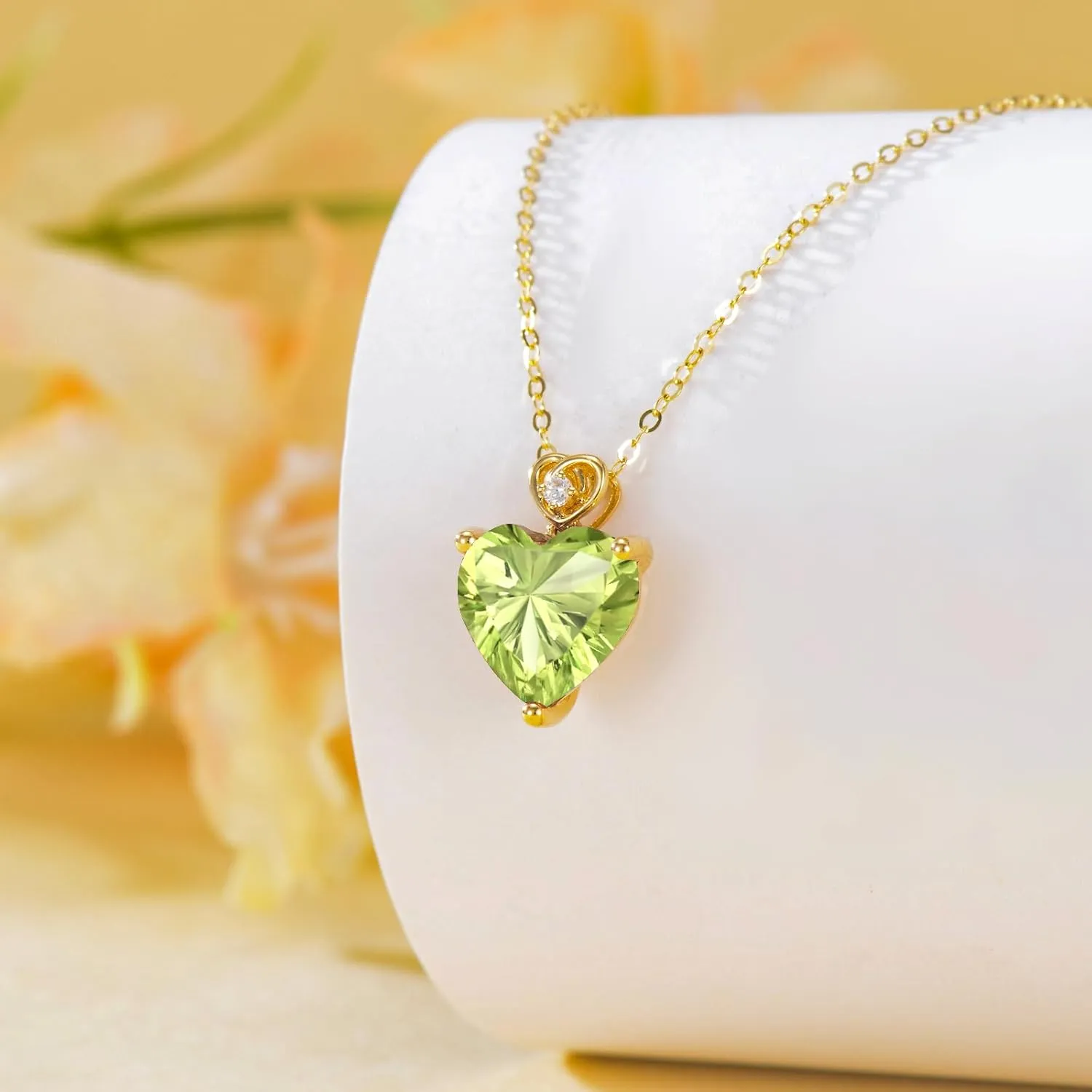 14k Gold Love Heart Gemstone Birthstone Necklaces for Women 3 Carat Heart-cut Created Birthstone Anniversary Birthday Mother's Day Pendant for Her 16 1 1 inch