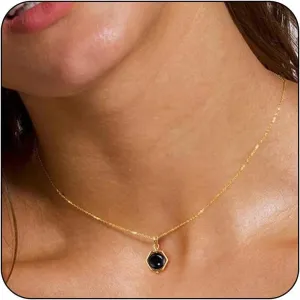 14K Gold Plated Gemstone Pendant Necklace Crystal Birthstone Necklaces Dainty Natural Stone Green Pink Rose Quartz Pendants Jewelry Birthday Gifts for Mother