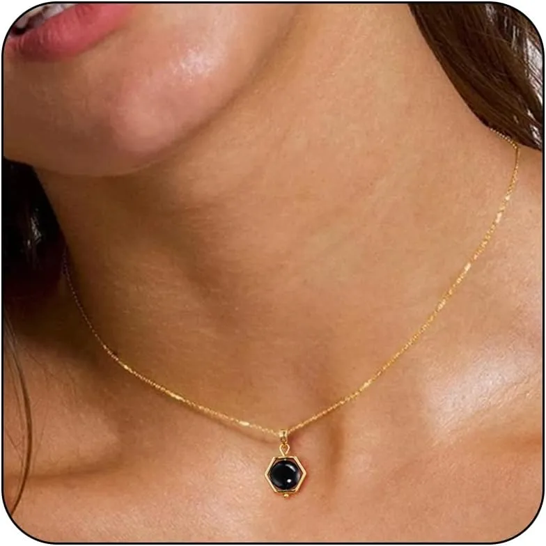 14K Gold Plated Gemstone Pendant Necklace Crystal Birthstone Necklaces Dainty Natural Stone Green Pink Rose Quartz Pendants Jewelry Birthday Gifts for Mother