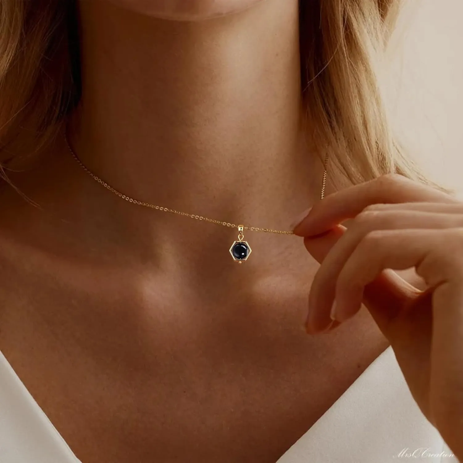 14K Gold Plated Gemstone Pendant Necklace Crystal Birthstone Necklaces Dainty Natural Stone Green Pink Rose Quartz Pendants Jewelry Birthday Gifts for Mother