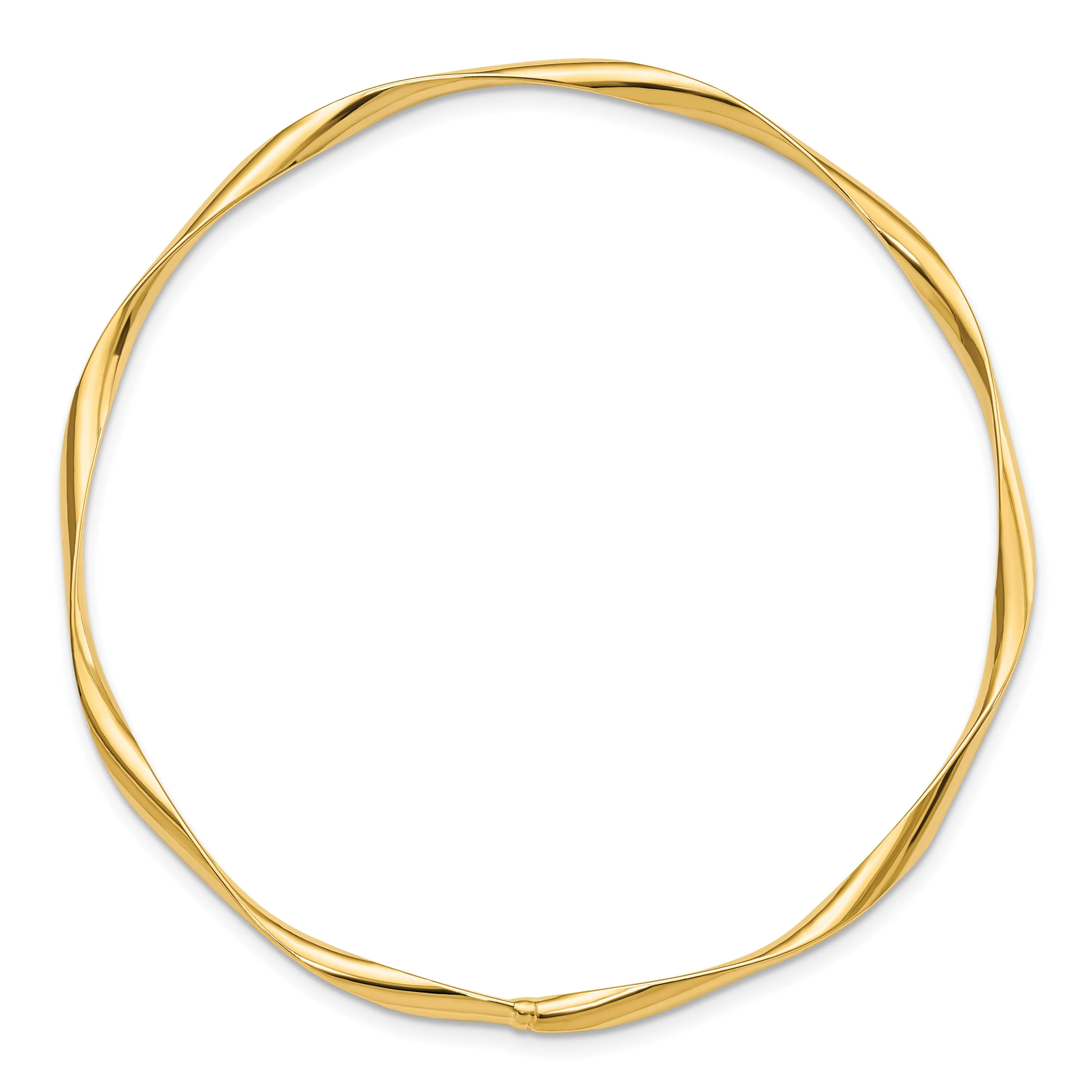 14K Gold Polished Twisted Bangle with Slip-On Design