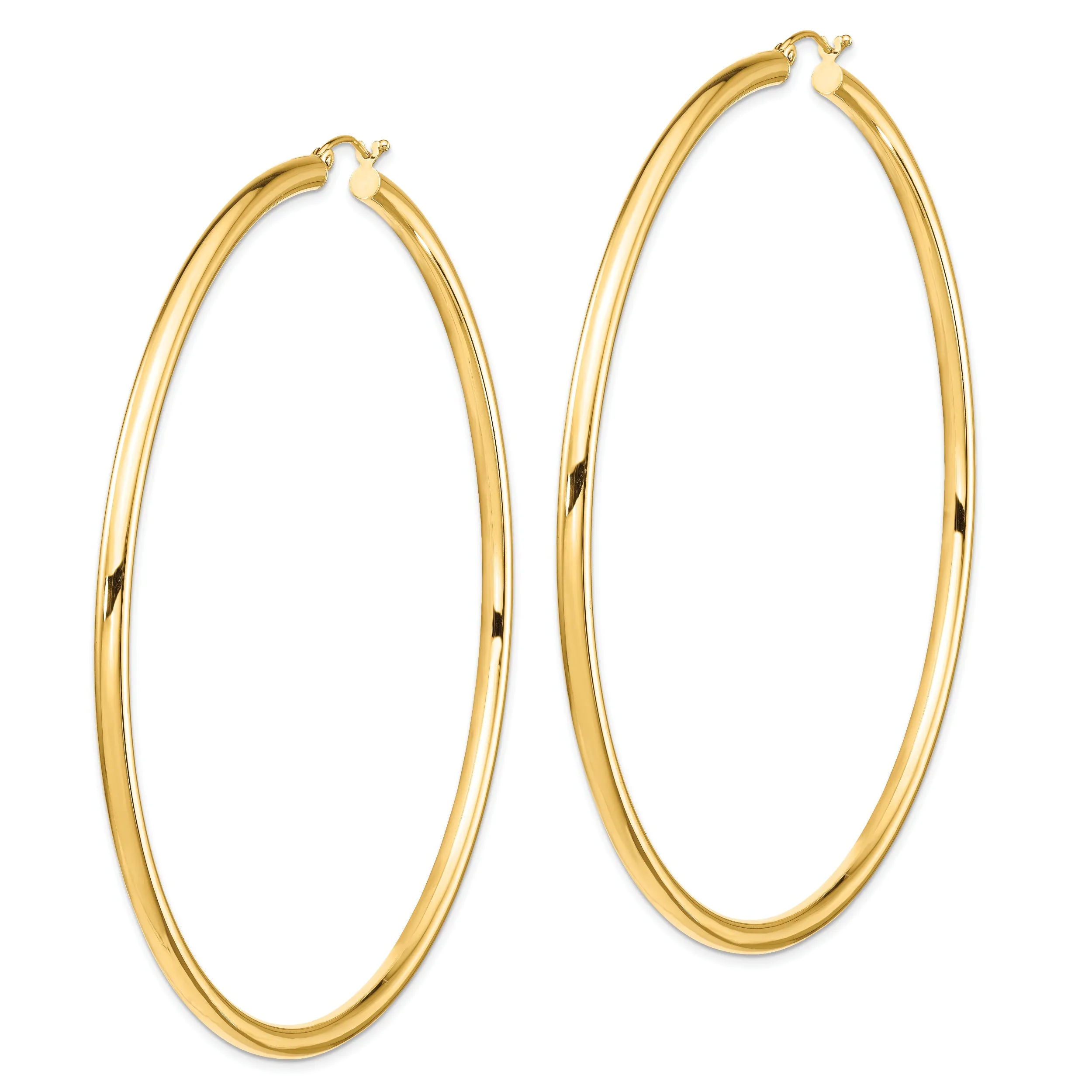 14k Polished 3x80mm Round Tube Hoop Earrings