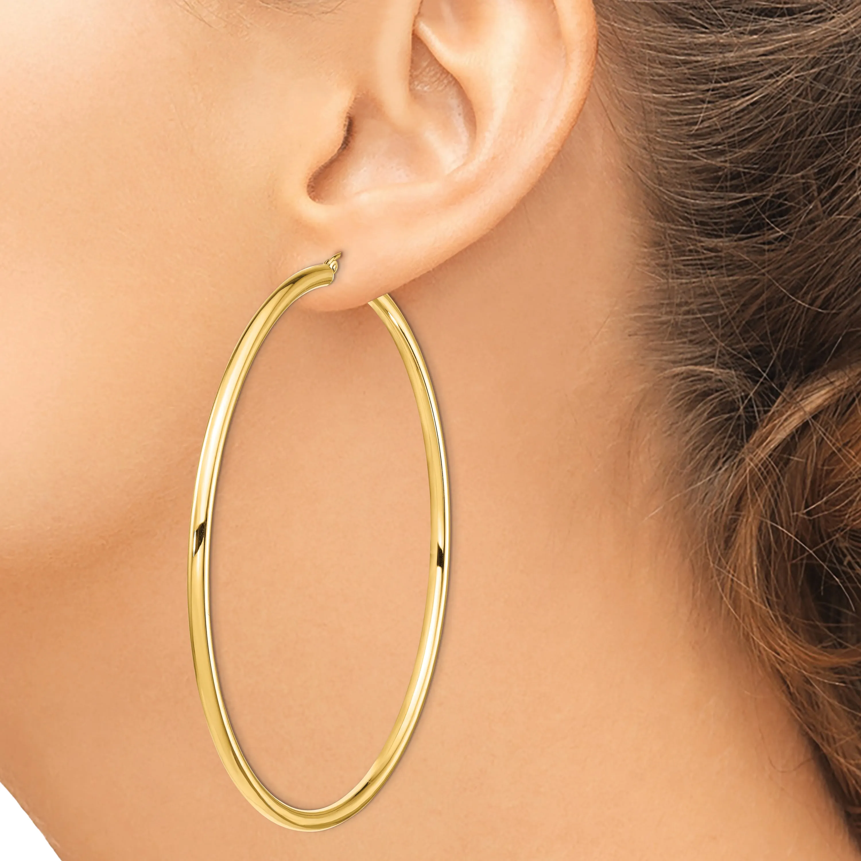 14k Polished 3x80mm Round Tube Hoop Earrings